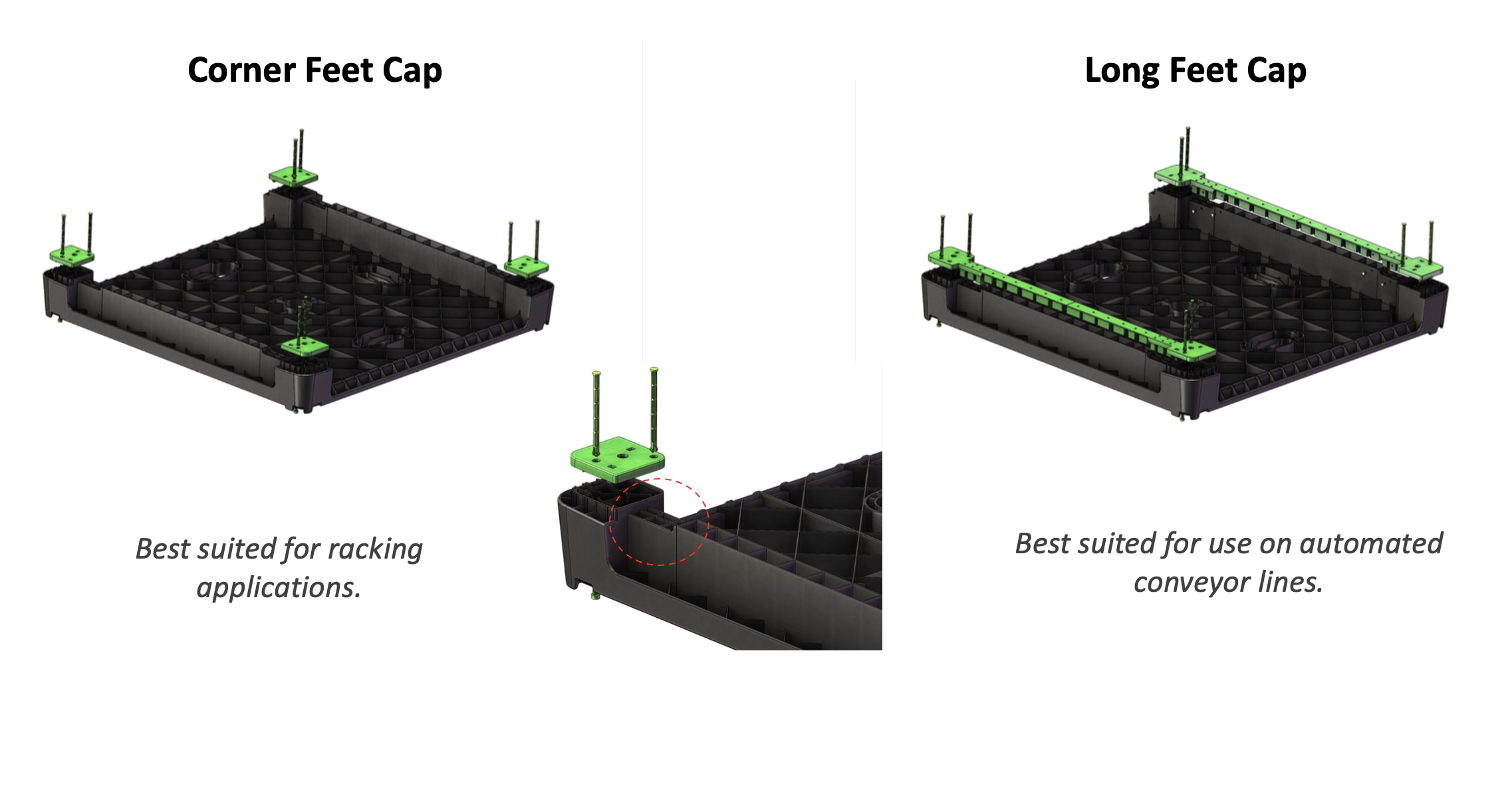 Nesting bin feet cap options Nesting bin feet cap options