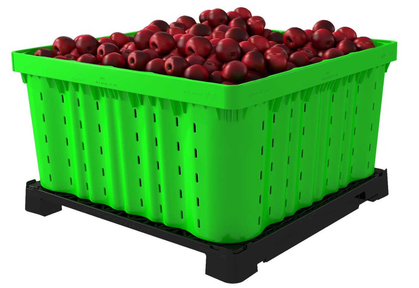Vented nestable fruit pallet bin